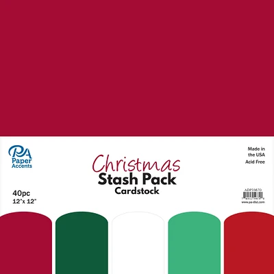 PA Paper™ Accents Christmas Stash Pack 12" x 12" Cardstock, 40 Sheets
