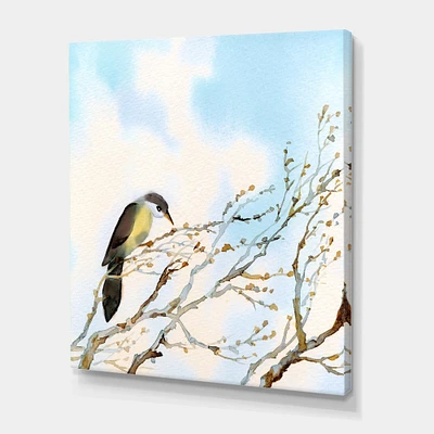 Designart - Bird On Old Bare Tree With Blue Cloudy Sky