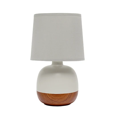 Simple Designs 12" Petite Mid Century Dark Woodgrain Base Table Lamp