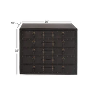 36" Black Faux Leather & Wood Traditional Chest