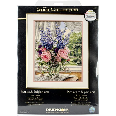 Dimensions® Gold Collection® Peonies & Delphiniums Counted Cross Stitch Kit