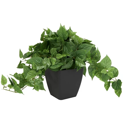 16" Green Pothos Artificial Plant with Black Plastic Pot