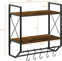 2-Layer Wall Mounted Rustic Shelves with Iron Towel Bar