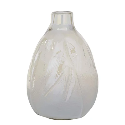 16" White Contemporary Glass Vase