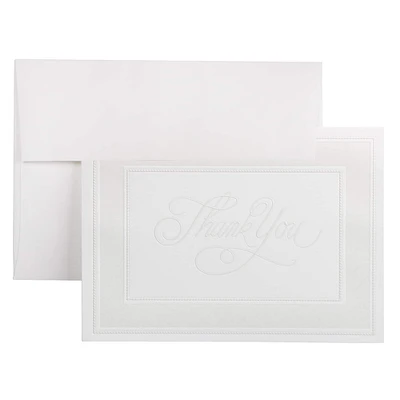JAM Paper 4.875" x 3.375" Bright White with Pearl Border Thank You Cards & Envelopes Set