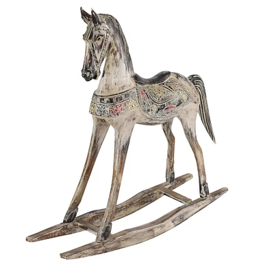 White Wood Vintage Sculpture, Horse 39" x 40" x 10"