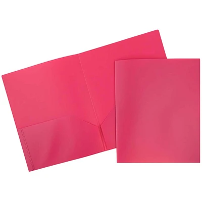 JAM Paper 9.5" x 11" Fuchsia Pink Plastic 2 Pocket POP Folders, 6ct.