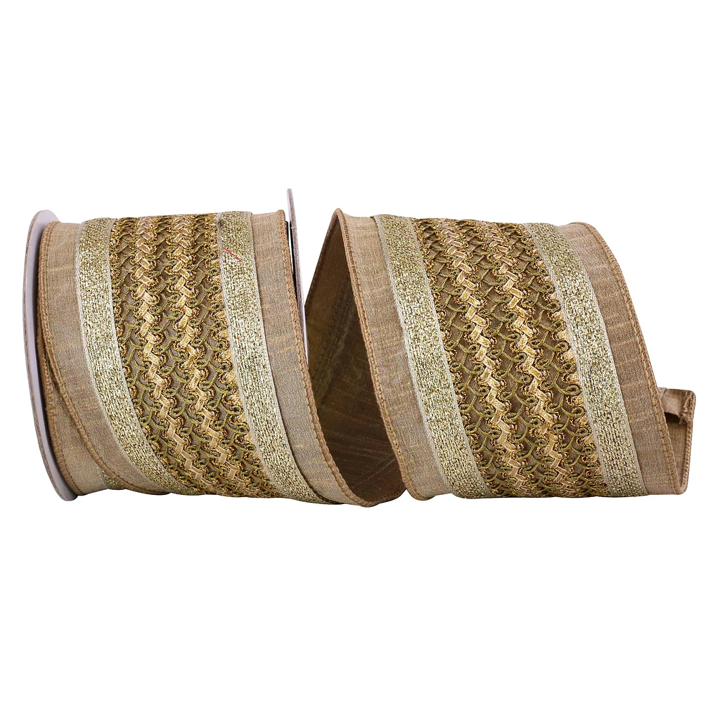 Reliant 4" x 5yd. Gold Trim Luxury Wired Ribbon