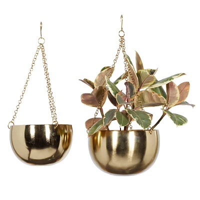 Gold Metal Glam Hanging Planter Set