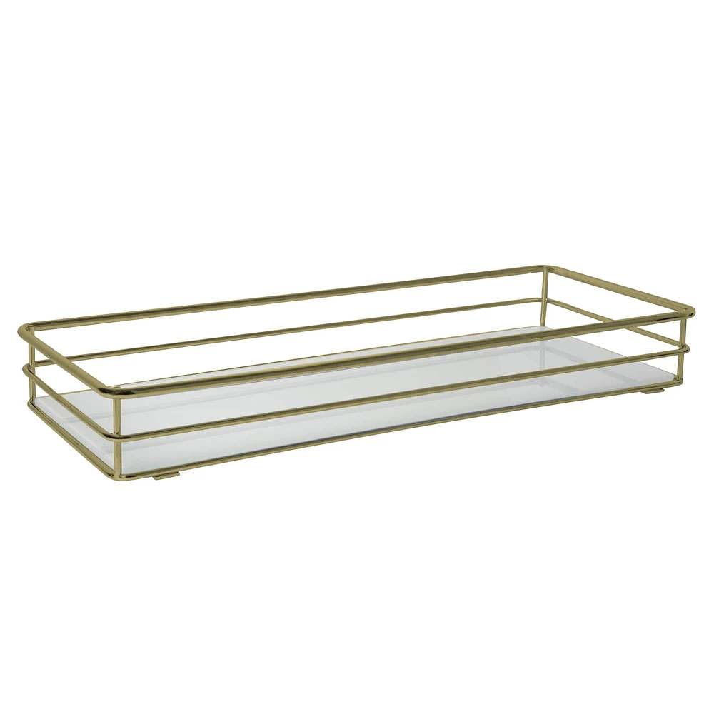 Elle Décor Satin Gold Mirrored Bottom Vanity Tray in Satin Gold