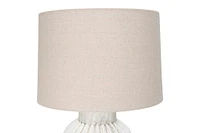 22" Distressed White Finish Fluted Terracotta Table Lamp with Linen Shade