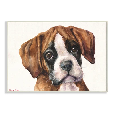 Stupell Industries Puppy Eyes Boxer Dog Pet Portrait Brown White Wall Plaque