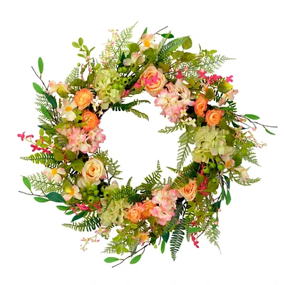 6 Pack: 30'' Multicolored Rose Floral Bouquet Spring Wreath