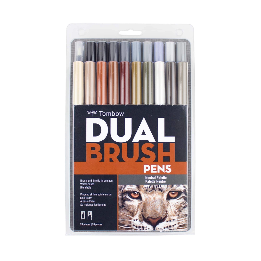 Tombow Dual Brush 20 Color Pen Set, Neutral