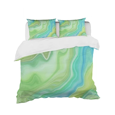 Designart 'Marbled Colours in Shades of Green and Blue' Modern & Contemporary Bedding Set