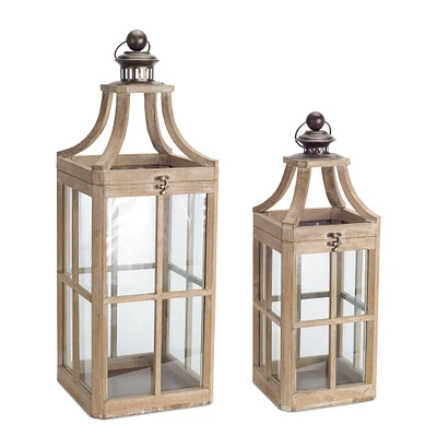 Natural and Copper Wood, Metal & Glass Lantern Set, 23'' & 29.5''