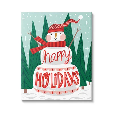 Stupell Industries Happy Holidays Happy Snowman Canvas Wall Art