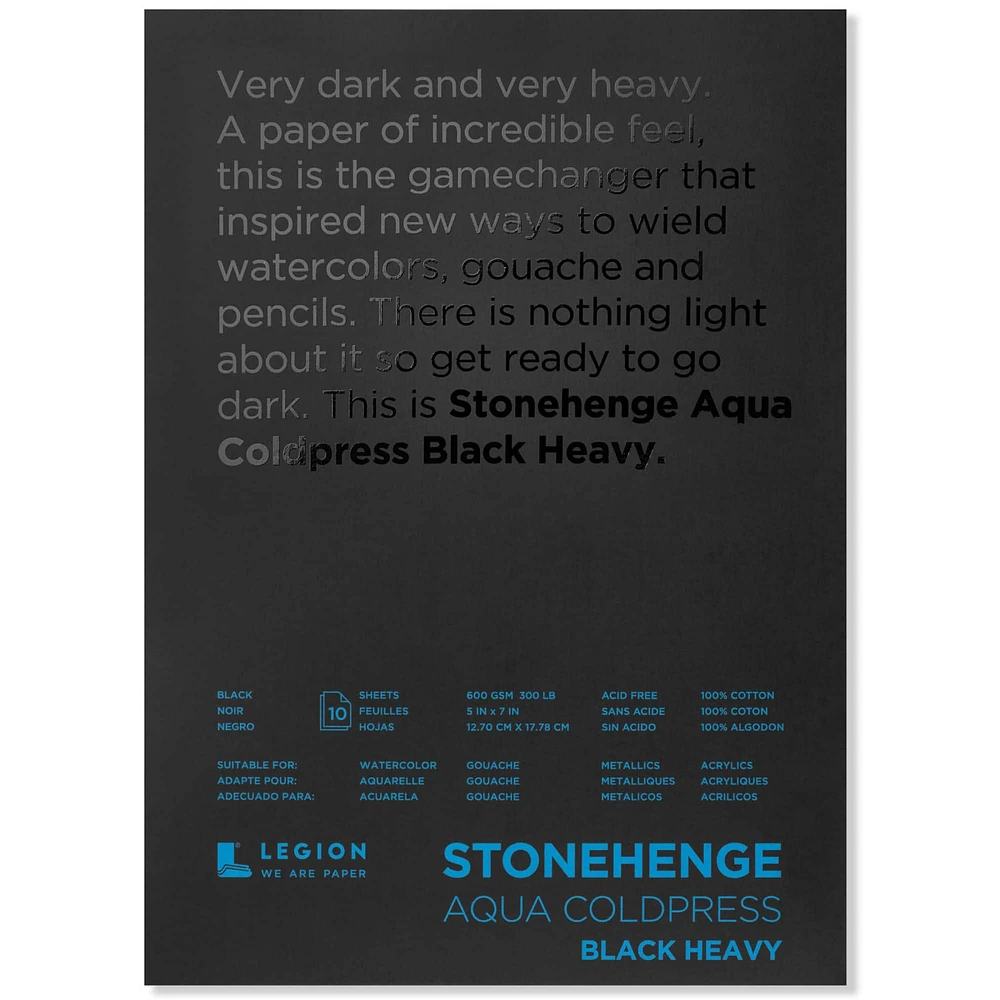 Legion Stonehenge Aqua Coldpress Black Heavy Watercolor Block, 5" x 7"