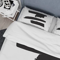 Designart 'Black and White Geometric Company I' Geometric Bedding Set - Duvet Cover & Shams