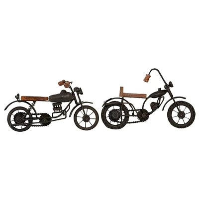 Brown Metal Contemporary Motorcycle Sculpture Set