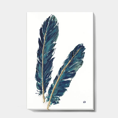 Designart - Gold Indigo Feathers IV