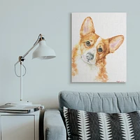 Stupell Industries Curious Corgi Dog Portrait Soft Brown Watercolor Canvas Wall Art