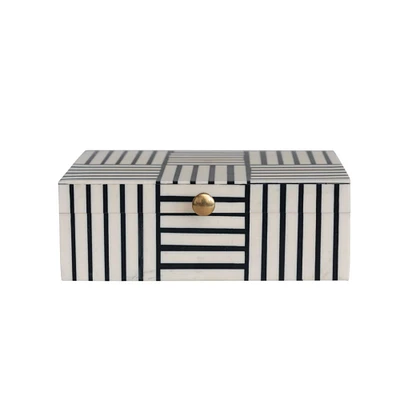 3" Modern Black & White Striped Box with Gold Clasp