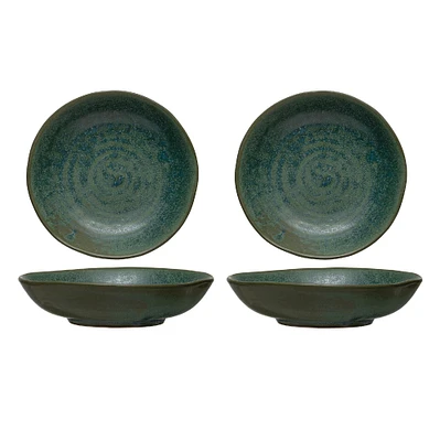 Matte Green Reactive Glaze Stoneware Serving Bowl Set