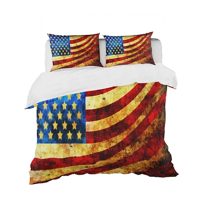 Designart 'God Bless America Flag' Modern & Contemporary Bedding Set - Duvet Cover & Shams