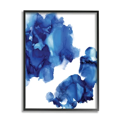 Stupell Industries Blue Ink Blot Abstraction Over White in Black Frame Wall Art