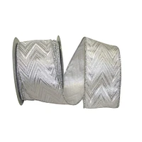 Reliant 2.5" x 10yd. Silver Metallic Jacquard Wired Ribbon