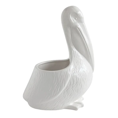 13.5" White Pelican Ceramic Planter