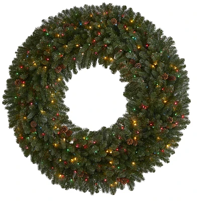 5ft. Pre-Lit Flocked Pine & Pinecone Artificial Christmas Wreath