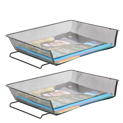 Mind Reader Black 2-Pack Stackable Metal Mesh Document File Letter Desktop Tray Organizer,