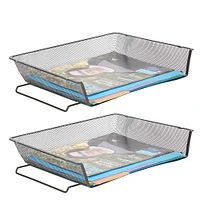 Mind Reader Black 2-Pack Stackable Metal Mesh Document File Letter Desktop Tray Organizer,