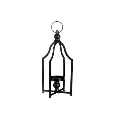 16.5" Modern Farmhouse Black Metal Candle Lantern