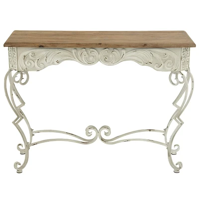 White Farmhouse Metal Console Table, 32" x 42"