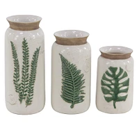 White Stoneware Coastal Style Vase Set