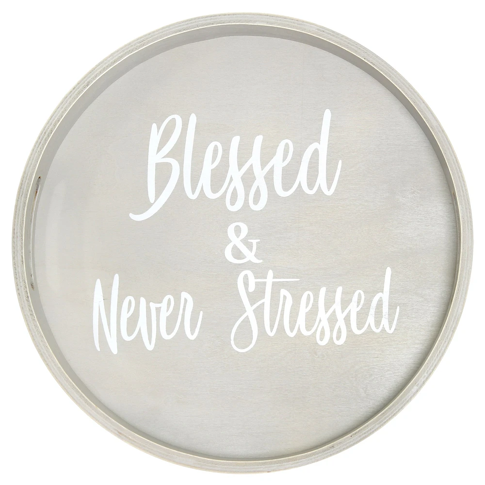 Elegant Designs™ 13.8" Round Blessed & Never Stressed Serving Tray with Handles