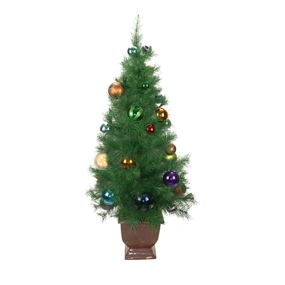 4ft. Unlit Pre-Decorated Multicolor Ball Ornament Artificial Potted Christmas Tree