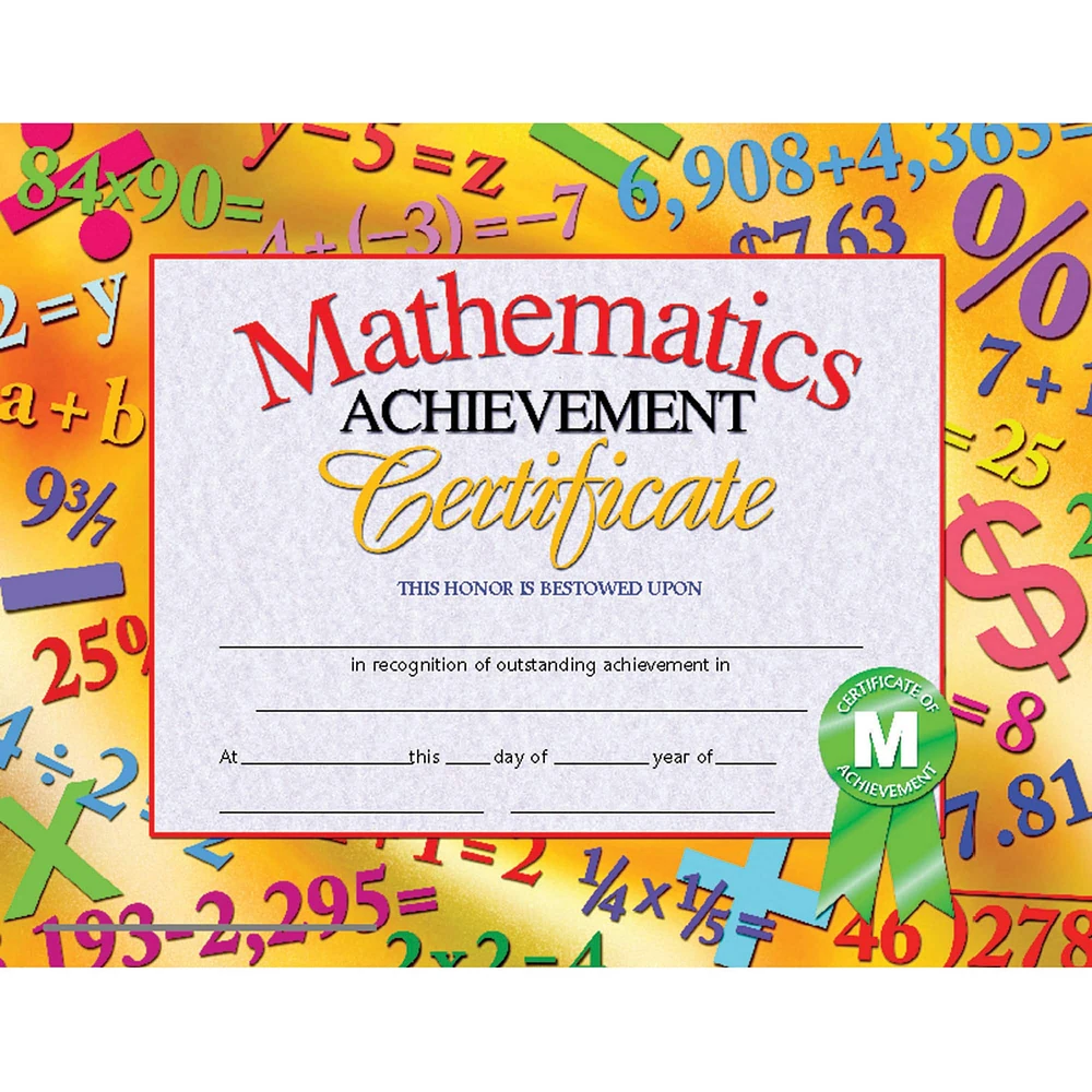 Flipside Products 8.5” x 11” Red & Gold Mathematics Achievement Certificate, 6 Pack Bundle