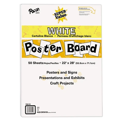 Pacon® White Super Value Poster Boards, 22" x 28", 50 Sheets