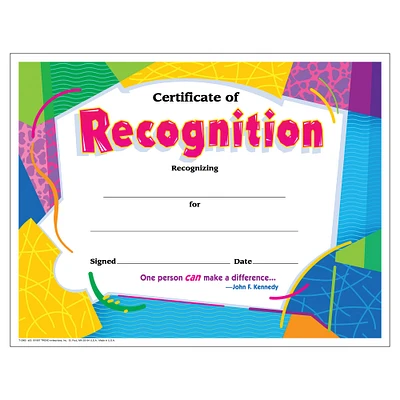 Trend Enterprises® 8.5" x 11" Colorful Classic Certificate of Recognition, 6 Pack Bundle