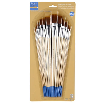 12 Packs: 12 ct. (144 total) Necessities™ Brown Synthetic Flat Brush Set by Artist's Loft™