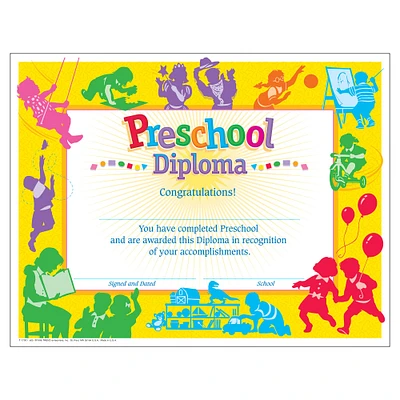Trend Enterprises® 8.5" x 11" Classic Preschool Diploma, 6 Pack Bundle
