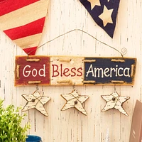 Glitzhome® Wooden "God Bless America" Hanging Wall Sign with Stars