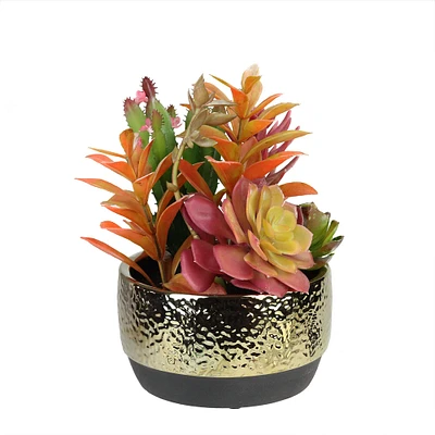 8.5" Artificial Succulent Arrangement in Gold Ceramic Pot