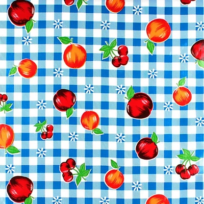 Blue Gingham Fruit Oilcloth