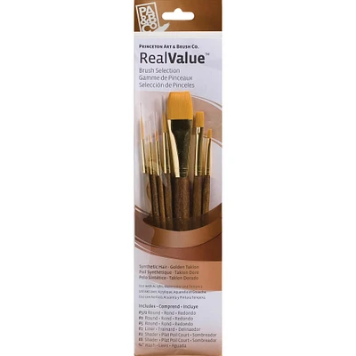 6 Packs: 7 ct. (42 total) Princeton™ RealValue™ Golden Taklon Brush Set With 3/4" Wash