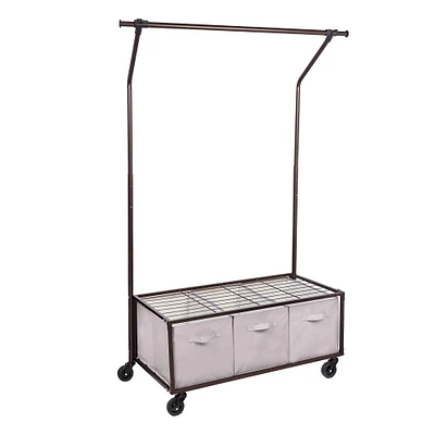 Honey Can Do Bronze Rolling Garment Rack with Storage Bins